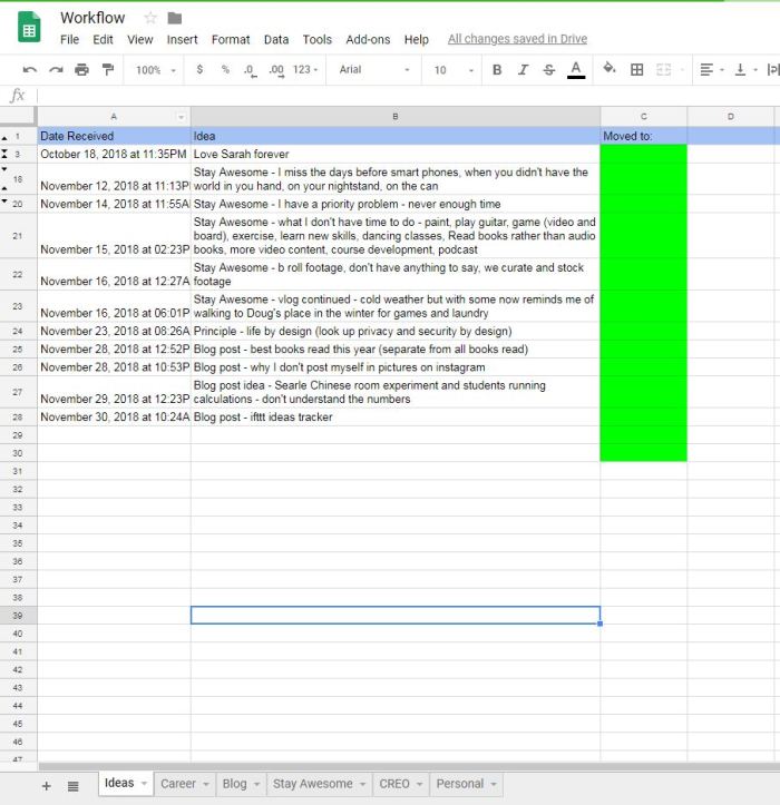 IFTTT spreadsheet